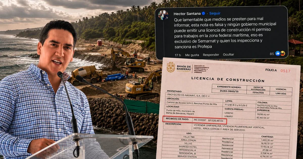 Santana responde sobre licencia de $21 millones hablando de zona federal; el documento municipal dice otra cosa
