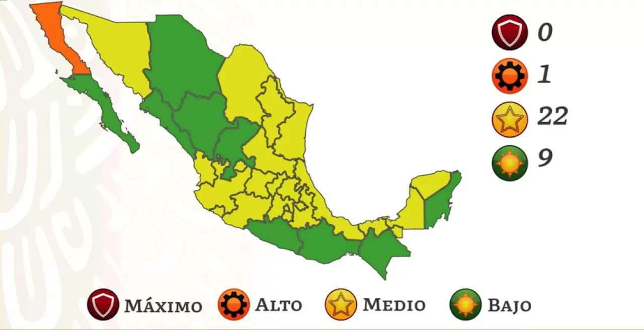 Nayarit se mantiene en amarillo; 9 entidades en verde