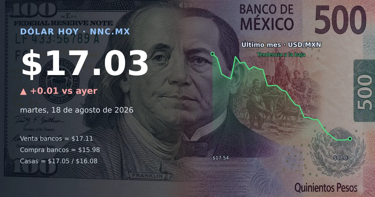 Así cotiza el precio del dólar hoy martes 18 de agosto de 2026 en México