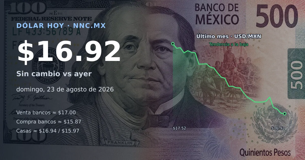Así cotiza el precio del dólar hoy domingo 23 de agosto de 2026 en México