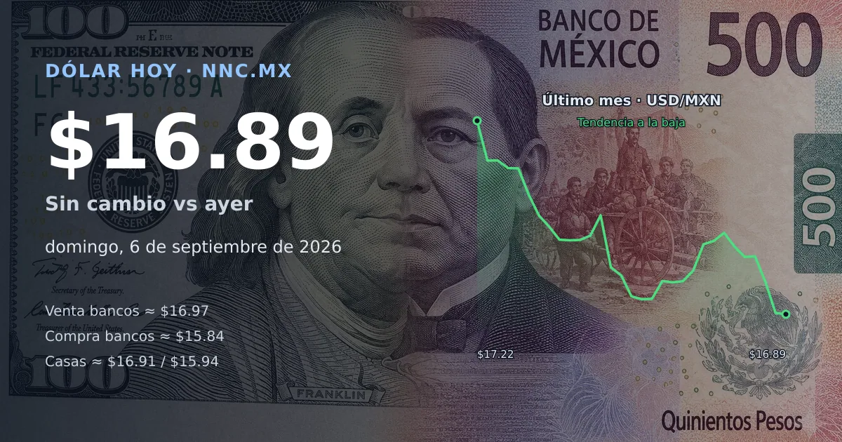 Así cotiza el precio del dólar hoy domingo 6 de septiembre de 2026 en México