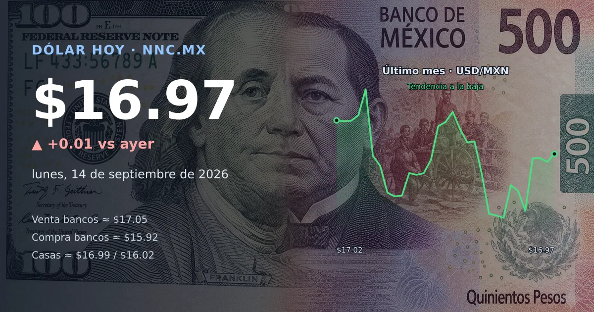 Así cotiza el precio del dólar hoy lunes 14 de septiembre de 2026 en México