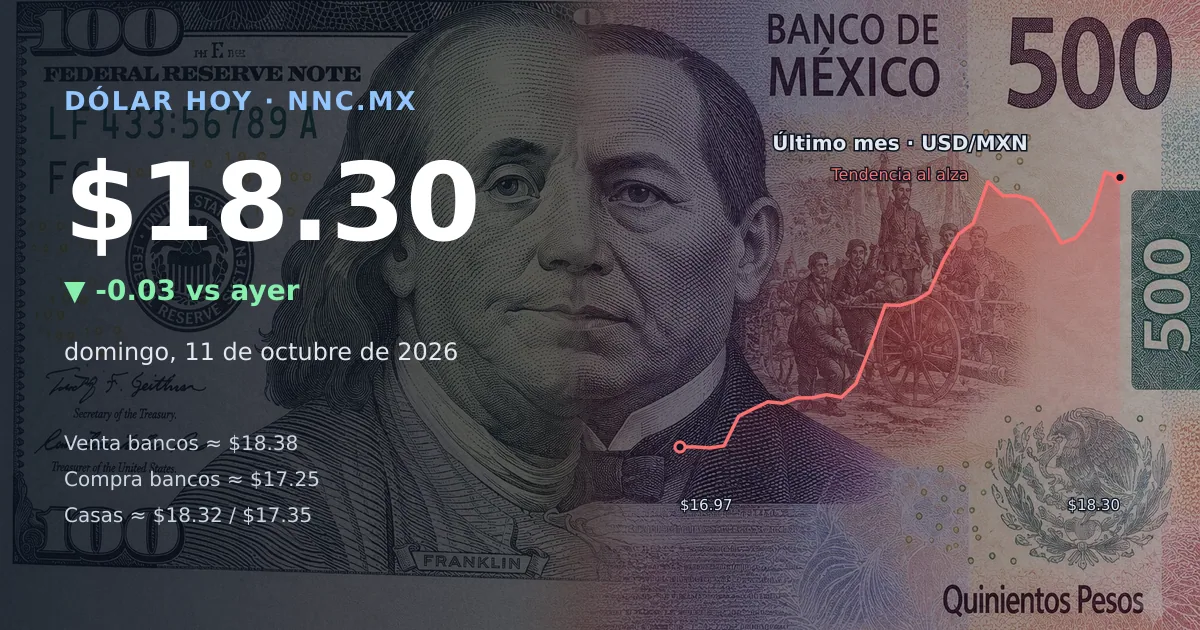 Así cotiza el precio del dólar hoy domingo 11 de octubre de 2026 en México