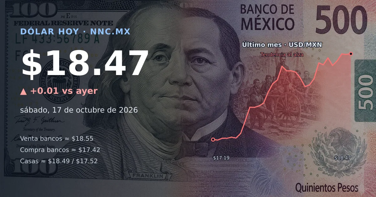 Así cotiza el precio del dólar hoy sábado 17 de octubre de 2026 en México