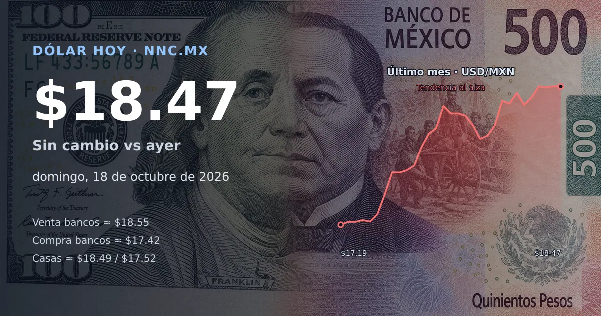 Así cotiza el precio del dólar hoy domingo 18 de octubre de 2026 en México
