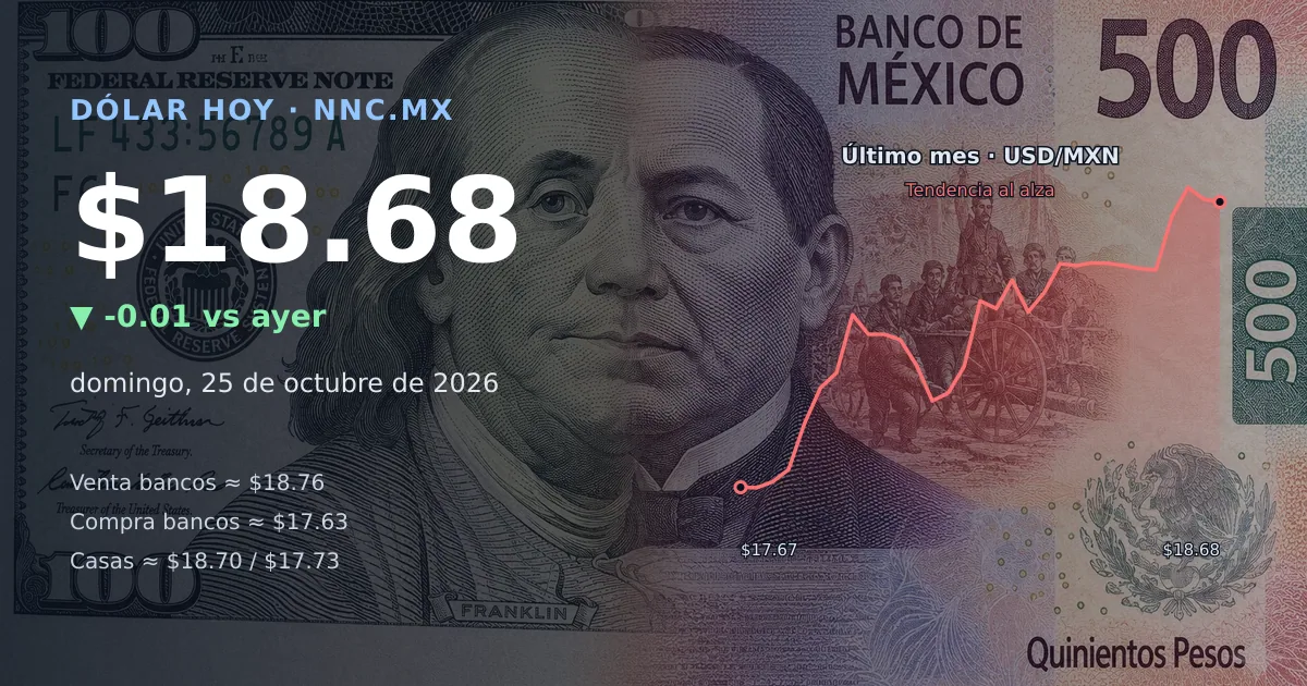 Así cotiza el precio del dólar hoy domingo 25 de octubre de 2026 en México