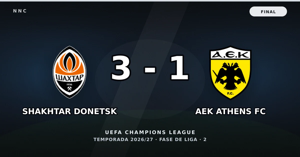 Shakhtar Donetsk 3-1 AEK Athens FC: resultado, goles y resumen del partido