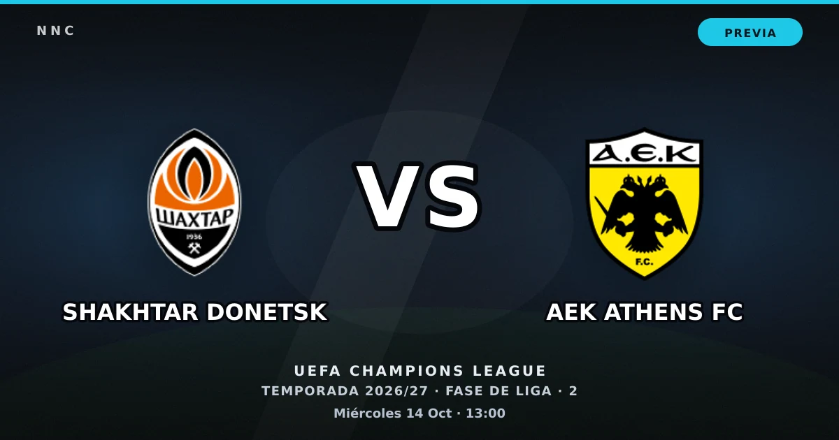 Shakhtar Donetsk vs AEK Athens FC: horario y previa de la UEFA Champions League