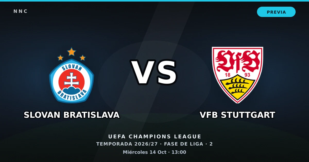 Slovan Bratislava vs VfB Stuttgart: horario y previa de la UEFA Champions League