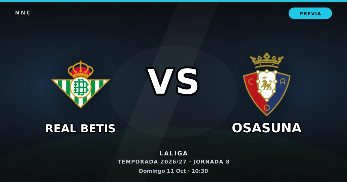 Real Betis vs Osasuna: horario y previa de la Jornada 8