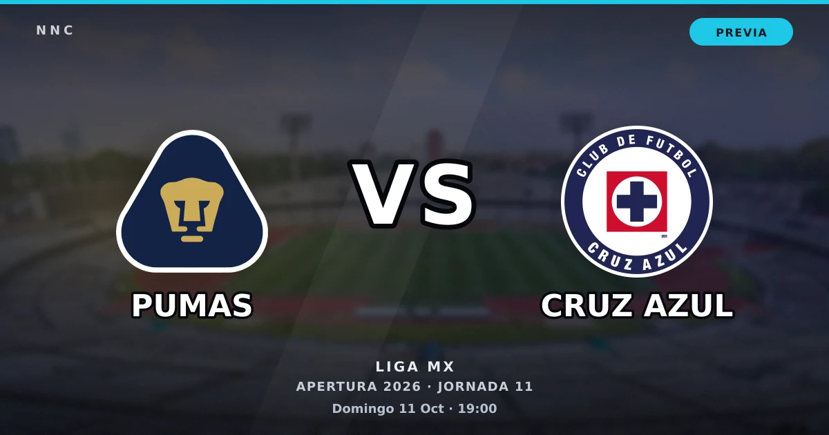 U.N.A.M. - Pumas vs Cruz Azul: horario y previa de la Jornada 11 del Apertura 2026