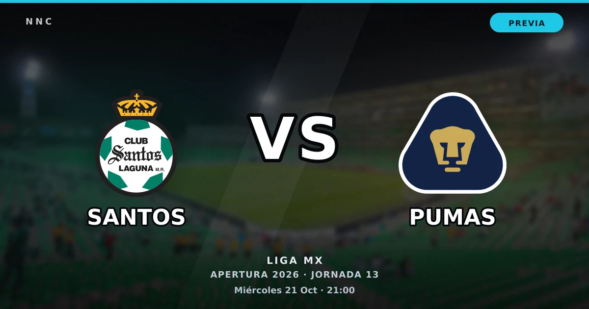 Santos Laguna vs U.N.A.M. - Pumas: horario y previa de la Jornada 13 del Apertura 2026