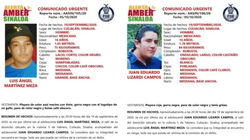 Culiacán. Piden apoyo para localizar a 2 adolescentes desaparecidos